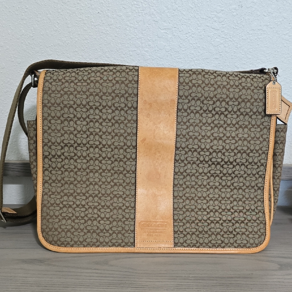 Coach Signature Pattern Brown and Tan Messenger Bag